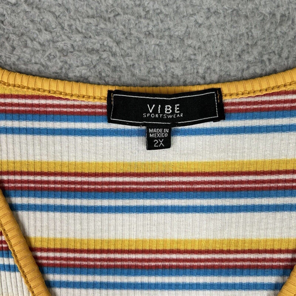 Vibe Sportswear Shirt‎ Women Plus Size 2X Multicolored Yellow Stripes V Neck - Picture 6 of 10